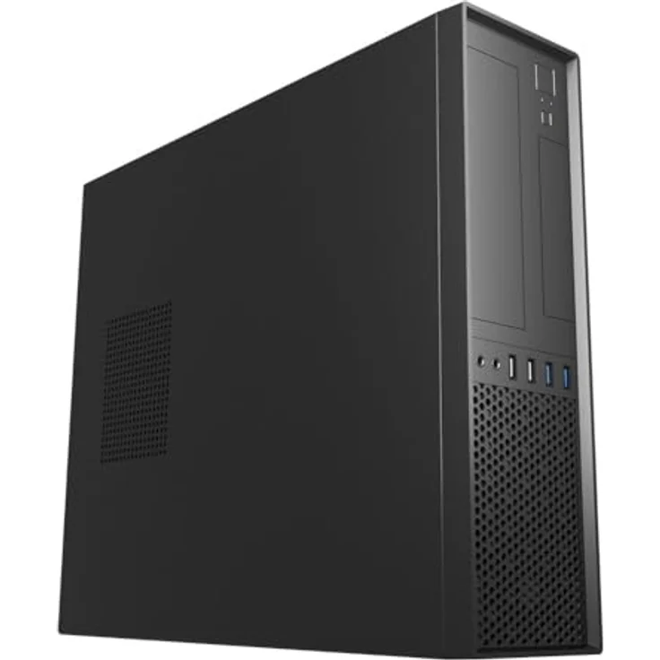 UNYKAch Slim UK3001 PC-Tower-Gehäuse, Micro-ATX, Schwarz, 4x USB-Anschlüsse, platzsparendes Design, sicherheitszertifiziert – Bild 1
