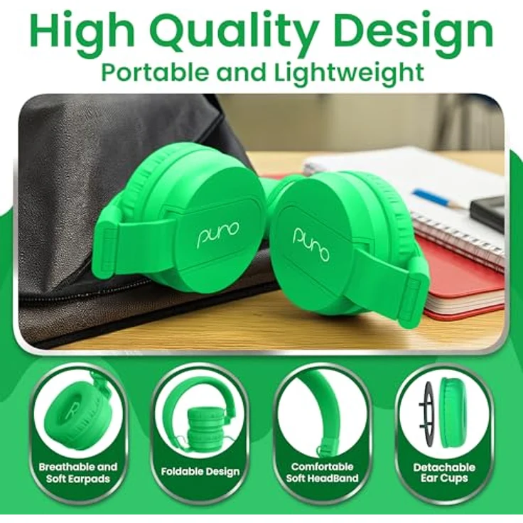 PuroBasic Volume Limiting Wired Headphones for Kids, Boys, Girls 2+ Foldable & Adjustable Headband, Compatible with iPad, iPhone, Android, PC & Mac – by Puro Sound Labs, (Green) – Bild 6