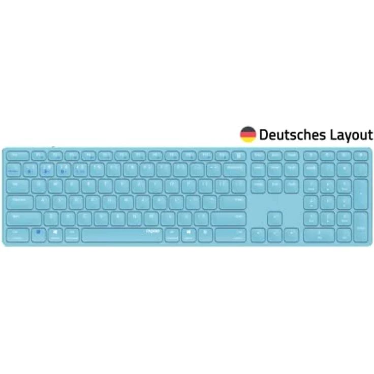 Rapoo E9800M kabellose Tastatur Wireless Keyboard wiederaufladbarer Akku flaches Aluminium Design DE-Layout QWERTZ PC & Mac - blau – Bild 2