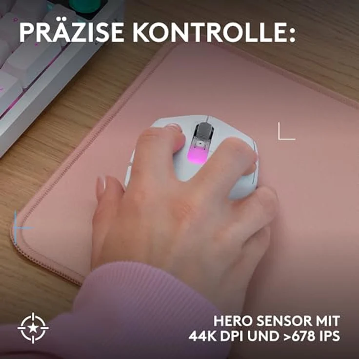 LOGITECH G305 X SUPERLIGHT Gaming-Maus, kabellos, HERO 44K-Sensor, 60 g, weiß, RGB-Beleuchtung – Bild 4