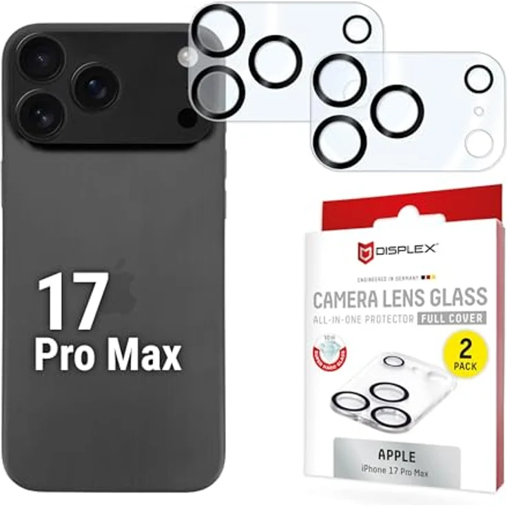 Displex Full Cover Camera Lens Glass für iPhone 17 Pro Max, 10H Schutzglas, Quick Mount, 2er Set, hohe Transparenz – Bild 1