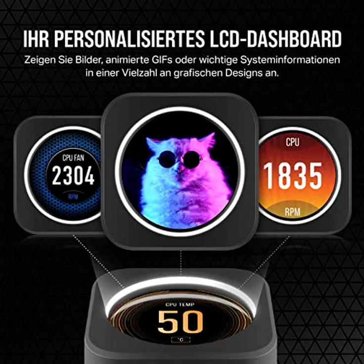 Corsair iCUE H150i Elite LCD XT Flüssig-CPU-Kühler - IPS-LCD-Bildschirm - DREI AF120 RGB Elite-Lüfter - 360-mm-Radiator - Intel LGA 1700, AMD AM5 Und Mehr - Inklusive iCUE Commander CORE - Schwarz – Bild 3