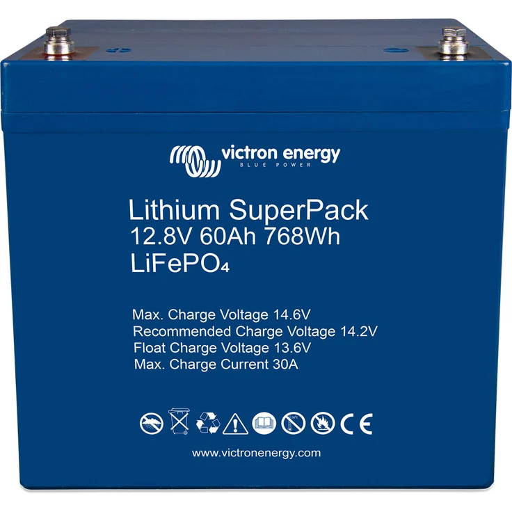 Victron Energy LSP 12,8/60 Lithium SuperPack, 60Ah 12V LiFePO4 Batterie mit integriertem BMS, blau
