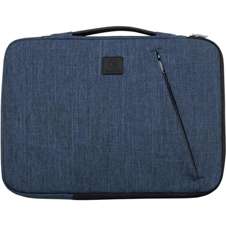 Exacompta Laptophülle business (14", Universal), Notebooktasche aus 58% rPET, Blau mit einziehbarem Griff und Schaumstoffpolsterung