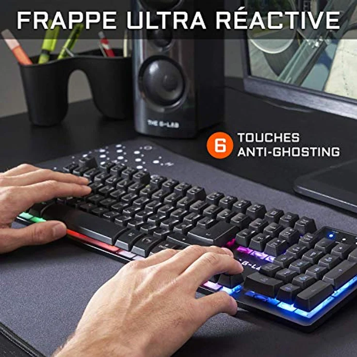 THE G-LAB Combo Krypton, Gaming-Tastatur AZERTY mit USB Anti-Ghosting und Gaming-Maus 6 Tasten 3200 DPI – kabelgebundenes Gamer Pack für PC, PS4, Xbox One, Mac mit RGB-Hintergrundbeleuchtung, schwarz – Bild 2