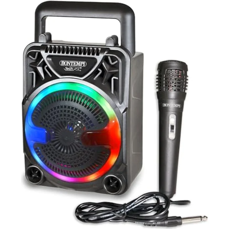 Bontempi Mini Lautsprecher Wireless mit Mikrofon, RGB-Lichtern, Radiofunktion, 125x125x180mm – Bild 2