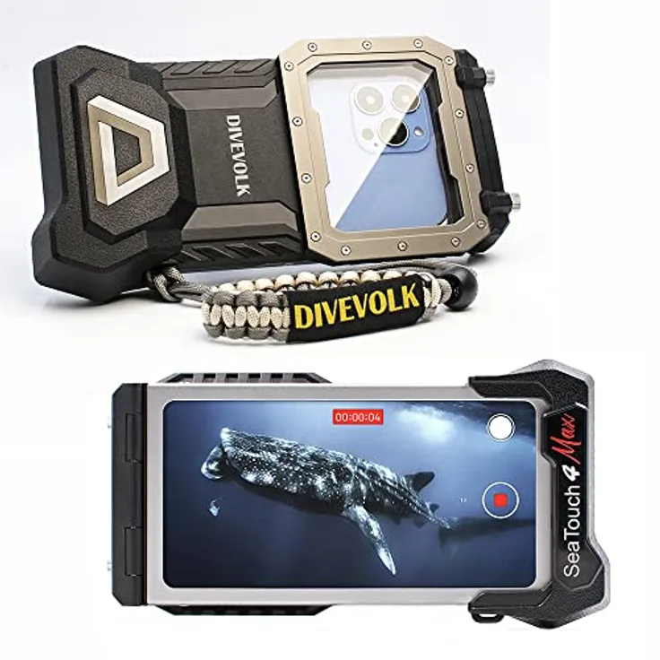 DIVEVOLK Unterwasser-Fotografie Seatouch 4 Max Unterwassergehäuse für iPhone 12/12 Pro/12 Pro Max/13/13 Pro/13 Pro Max/14/14 PLUS/14 PRO/14 PRO MAX/15/15 PRO/15 PRO MAX, Wasserdicht bis 60 Meter, Voller Touch-Screen