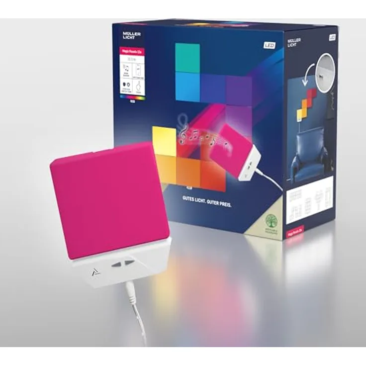 Müller-Licht Magic Panel LED WLAN Wand- und Deckenleuchten, 12 quadratische RGB mit music sensor, steuerbar per TUYA App, individuelle Montage in 6er-Set