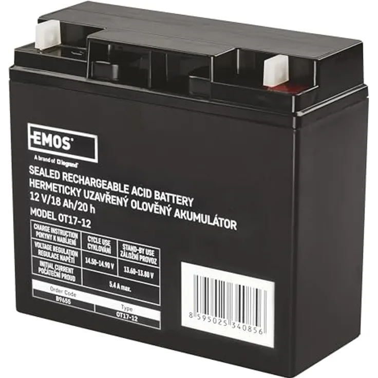 EMOS Wartungsfreier Bleiakku 12V 18Ah AGM Batterie für Notbeleuchtung Alarmsysteme USV-Geräte Ventilgesteuert Sicherheitsventile 181x77x167 mm