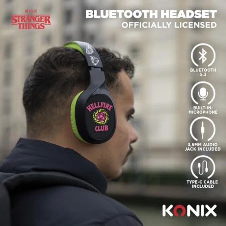 Konix Stranger Things Kopfhörer, Verkabelt & Kabellos, Bluetooth 5.3, 40 mm Lautsprecher, Mehrfarbig – Bild 2