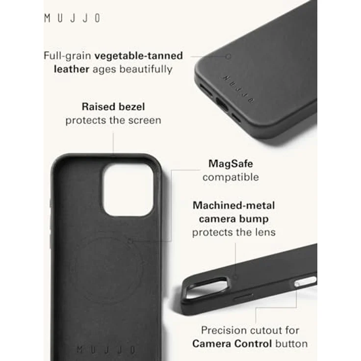 Mujjo Leather Case iPhone 16 Pro Max Schwarz - Hochwertige Lederhülle mit MagSafe-Unterstützung – Bild 3