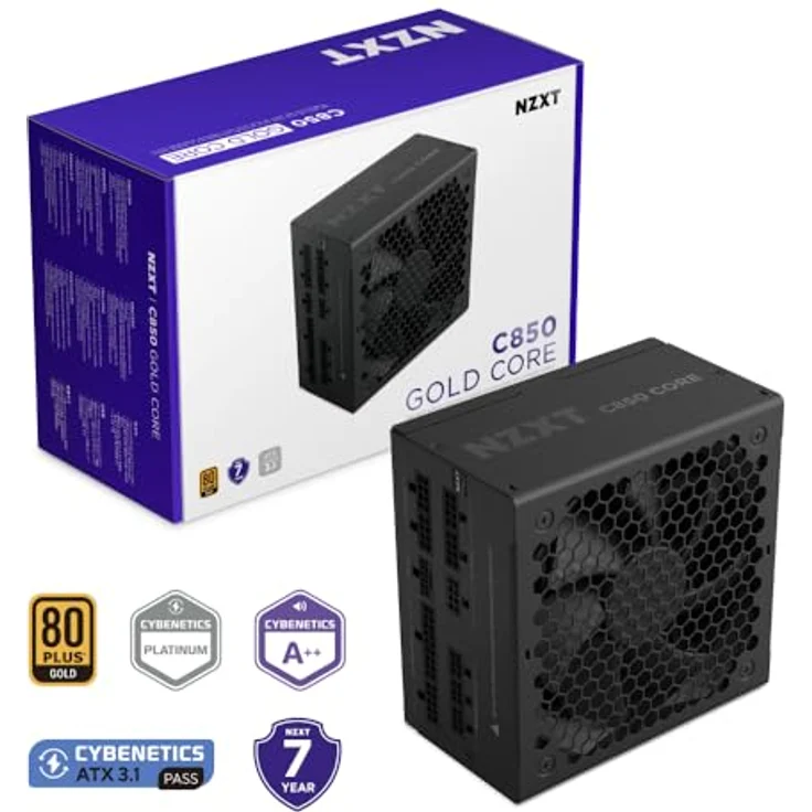 NZXT C850 Gold Core, 850W ATX 3.1 Netzteil, 80 Plus Gold, Cybenetics Platinum, vollmodular, PCIe 5.1, Zero-RPM-Lüfter, 105 °C-Kondensatoren, schwarz – Bild 2