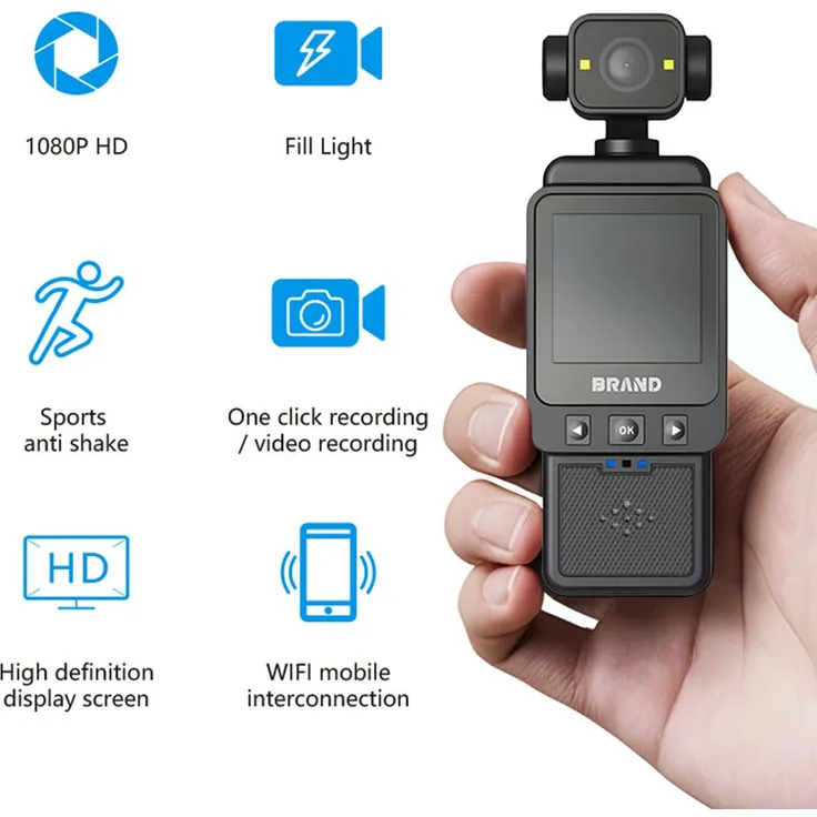 Exlene AX3295, 1080p WLAN-Fahrrad-Dashcam Mini Sportkamera mit drehbarem Objektiv und integrierter Beleuchtung, schwarz
