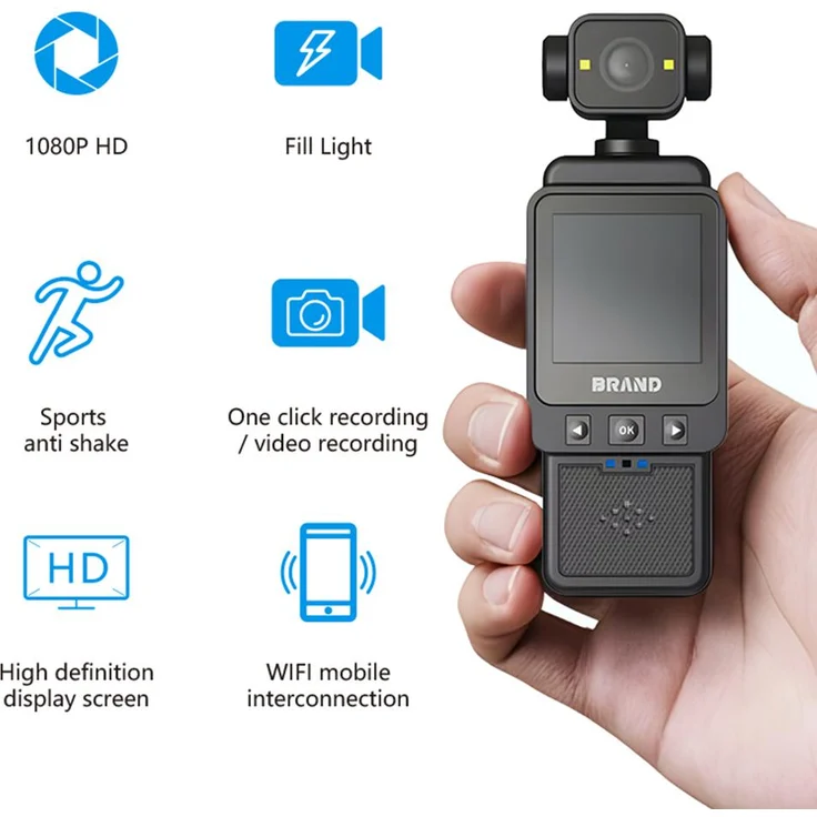 Exlene AX3295, 1080p WLAN-Fahrrad-Dashcam Mini Sportkamera mit drehbarem Objektiv und integrierter Beleuchtung, schwarz