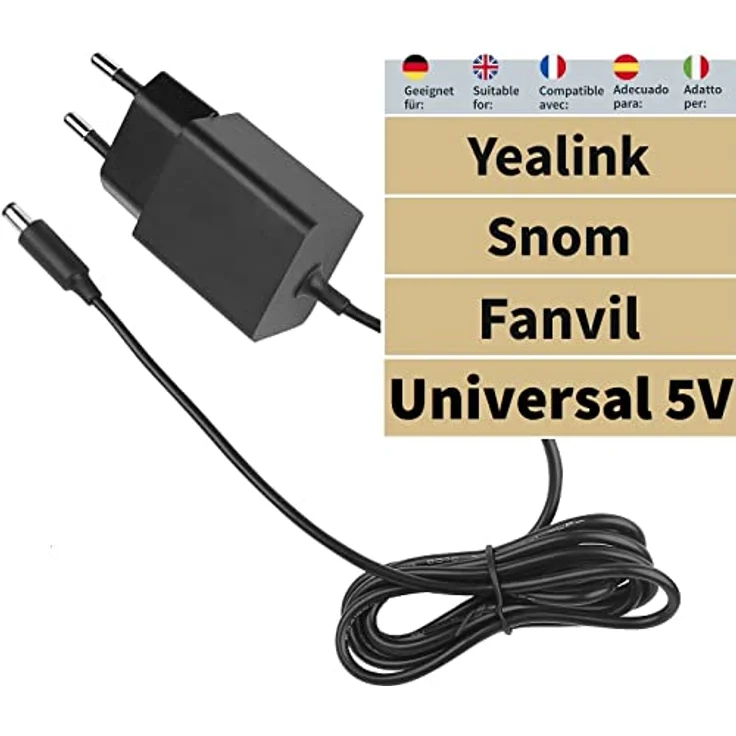 HN-Power Netzteil 5V / 2A kompatibel für Yealink, Snom, Fanvil, Grandstream und andere IP Telefone - Schmaler Adapter - Universal Ladegerät mit Hohlstecker - 1er Pack – Bild 2