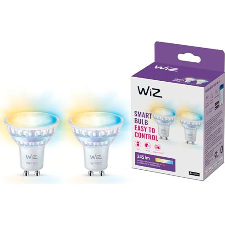 WiZ Wi-Fi BLE 50W GU10 GLASS 927-65 TW 2PF/6, Smarte Leuchtmittel mit klassischem Glasdesign und lebendigen Farben, weiß – Bild 1
