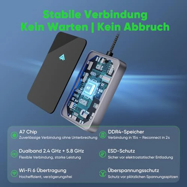 SALCAR Android Auto Wireless Adapter 2025, kabelloser Dongle mit A7-Chip, WiFi 6, kompatibel mit Android 11 oder höher, USB-C/A, automatisches Pairing, Aluminiumgehäuse – Bild 3