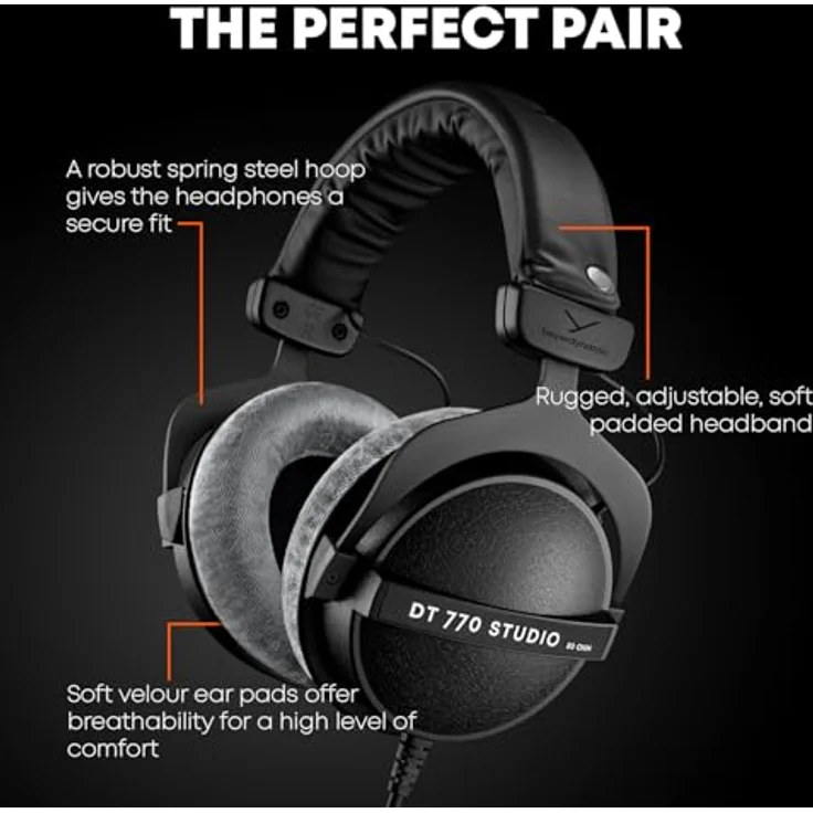 beyerdynamic DT 770 Pro, Over-Ear Studio Kopfhörer mit geschlossener Rückseite, 80 Ohm, grau, ideal für Aufnahme und Überwachung – Bild 2