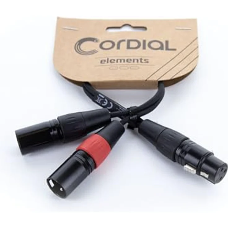 Cordial EY 0,3 FMM XLR Y-Adapter, 1x XLR-Buchse und 2x XLR-Stecker, 0.30m, Schwarz – Bild 1