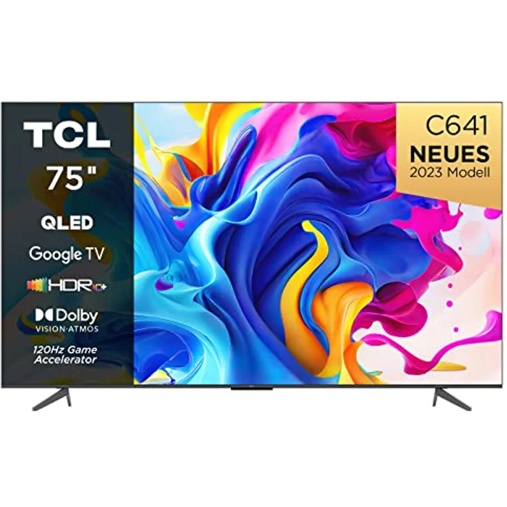 TCL C641 QLED 4K UHD Fernseher 75 Zoll (189cm), 120 Hz Gaming, HDR10+, Dolby Vision, Dolby Atmos, Smart TV, Triple-Tuner DVB-T2/S2/C, Google TV, Schwarz, 2023 – Bild 1