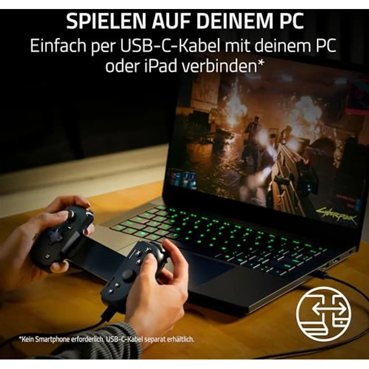 RAZER Razer Kishi V2 USB C - Gaming Controller for iPhone and Android, Mobile Gaming in Konsolen-Qualität, Ausziehbares Mittelteil für USB-C-Geräte, Kompatibel zu Samsung Galaxy S23-Reihe und iPhone 15, Latenzfreie Konnektivität, Passthrough-Aufladen, Virtueller-Controller-Modus – Bild 8