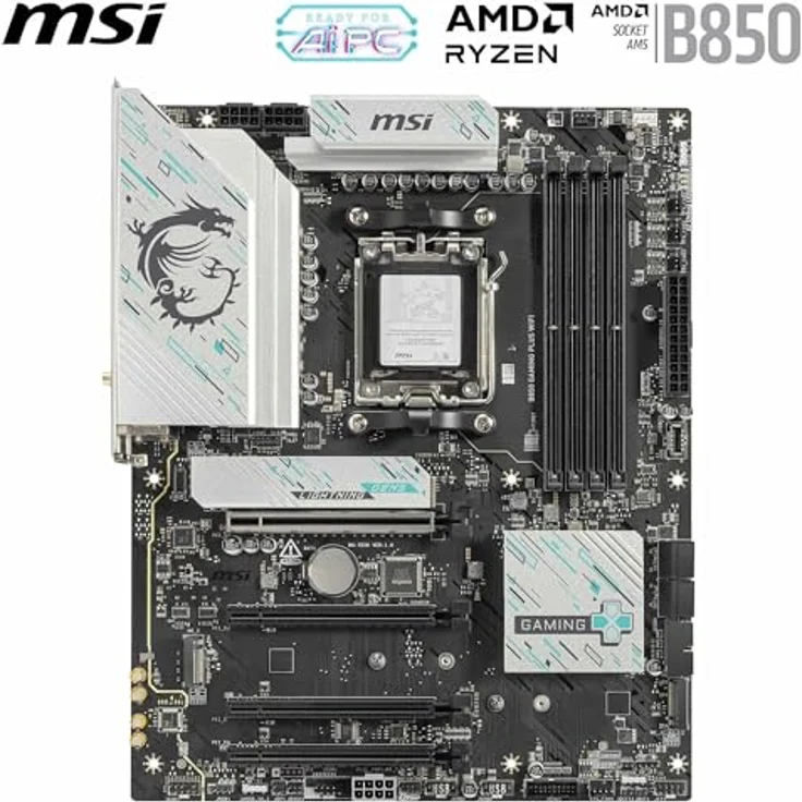 MSI B850 Gaming Plus WiFi Mainboard, ATX - Unterstützt AMD Ryzen 9000/8000/7000 Prozessoren, AM5 - DDR5 Memory Boost 8200+ MT/s (OC), PCIe 5.0 x16 & 4.0 x16, M.2 Gen5, Wi-Fi 7, 5G LAN - Schwarz – Bild 2