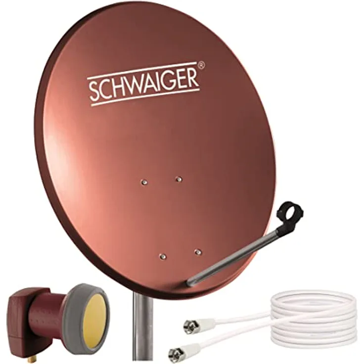 SCHWAIGER 9741 SAT-Anlage Satelliten-Set Single-LNB Aluminium Ziegelrot 55 x 62cm
