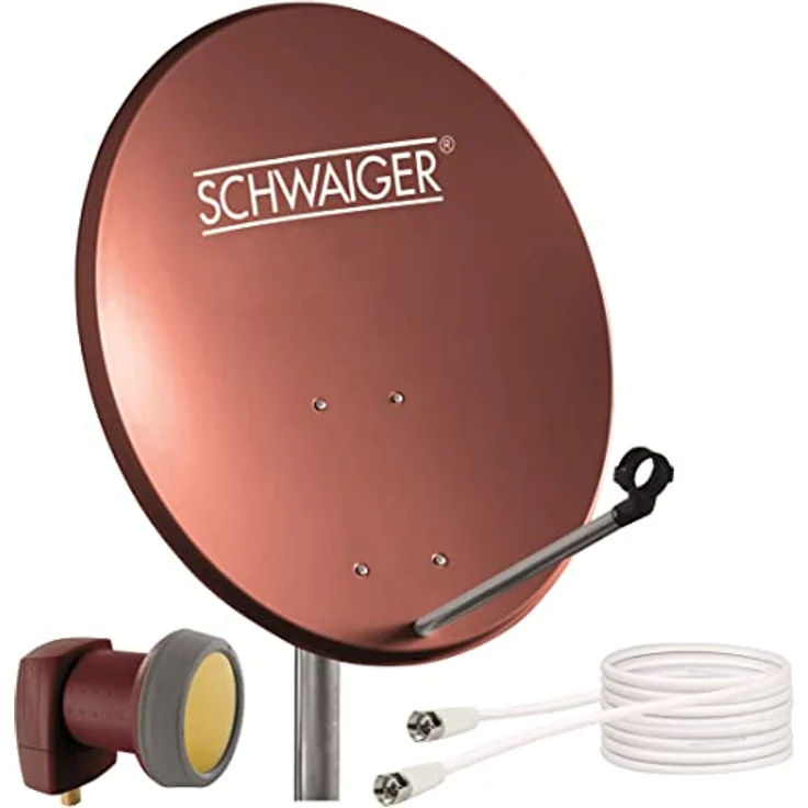SCHWAIGER 9741 SAT-Anlage Satelliten-Set Single-LNB Aluminium Ziegelrot 55 x 62cm – Bild 1