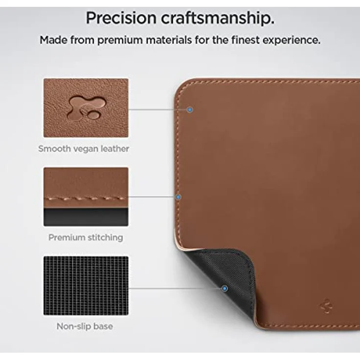 Spigen Mauspad Velo Vegan PU Leder, Gaming Mousepad mit rutschfester Gummimatte, wasserfest, 250mm x 200mm, Braun – Bild 5