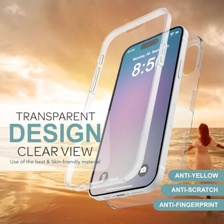 Nalia Klare 360 Grad Hülle für Apple iPhone 16, Transparentes Gehäuse mit vollem Rundumschutz und kabellosem Laden – Bild 3