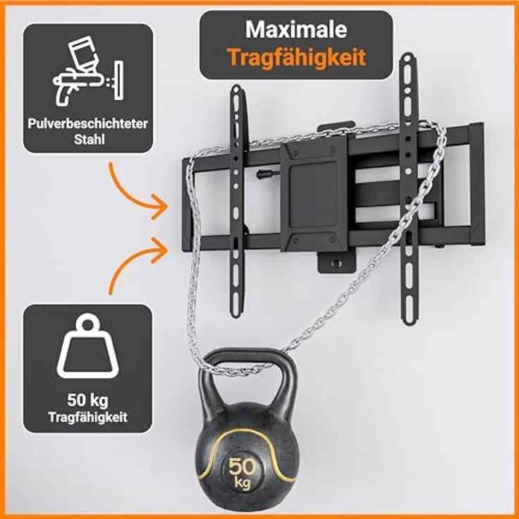 EasyLife ProMount HD90 Single XL TV Wandhalterung für große Fernseher 32–90 Zoll, neigbar & schwenkbar, bis 50 kg belastbar, VESA 600x400, inkl. Kabelmanagement, schwarz – Bild 3