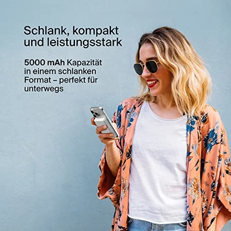 Belkin magnetische 5000-mAh-Powerbank, externer Handy-Akku, kompatibel mit MagSafe, Passthrough-Ladefunktion und Ständer, 7, 5 W Ausgang, 10 Eingang, iPhone 14, 13, 12 – Weiß, BPD004btWT – Bild 3