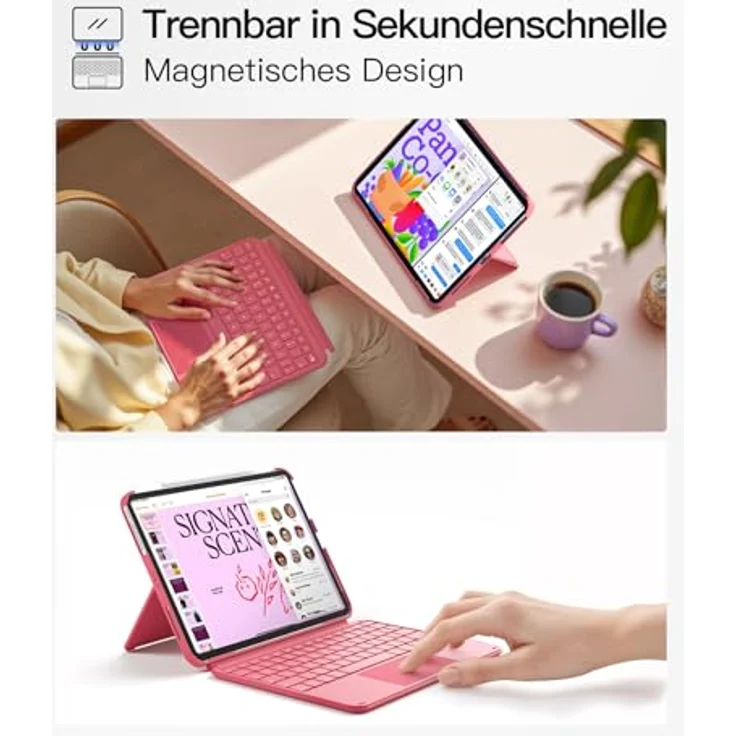 Inateck Hülle mit Tastatur, Ultraleichte QWERTZ-Tastatur mit Touchpad für iPad 10/11 Gen. A16 (2025), iPad Air 11" M3/M2 (2025/2024), Pro 11, abnehmbar, 450g leicht – Bild 5
