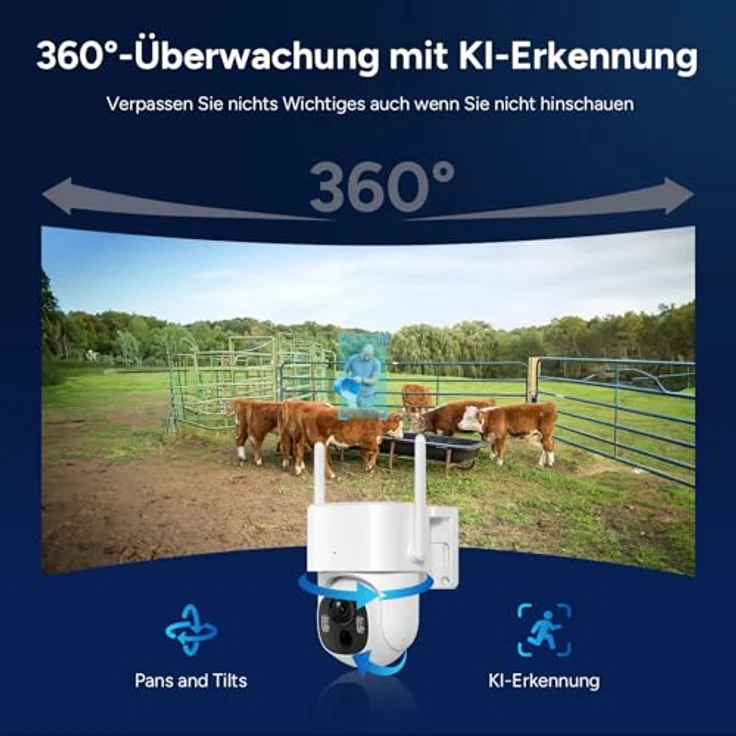 Woox 4G LTE Überwachungskamera Aussen Solar, 2K 3MP HD, 360° PTZ Outdoor Kamera mit Spotlicht und Zwei-Wege-Audio – Bild 5