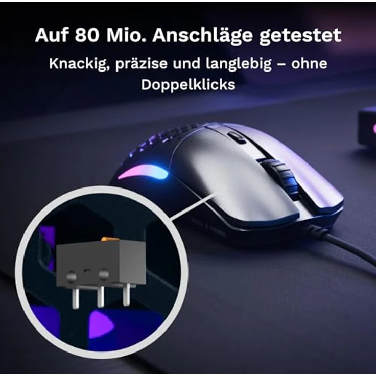 Glorious Model O Eternal, ultraleichte RGB-Gaming-Maus mit 12K DPI optischem Sensor, 6 programmierbaren Tasten, symmetrisches Design, Kabelgebunden, Weiß – Bild 5