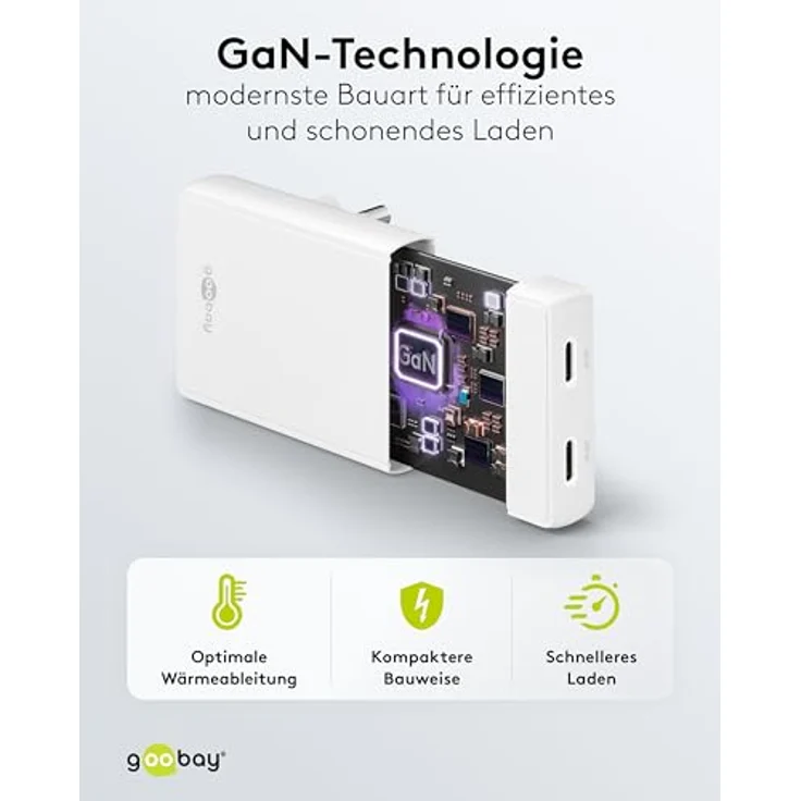 Goobay USB-C PD GaN Dual-Schnellladegerät, 90° Flat Design, 45 W für Smartphones und Tablets, weiss – Bild 4