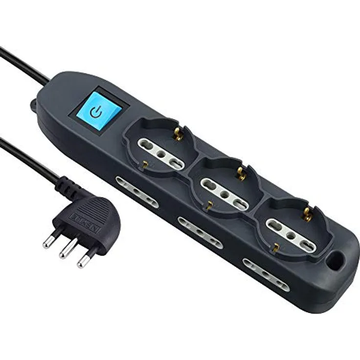 Electraline 62019 vielseitige Mehrfachsteckdose, 3+6 Steckdosen mit 1,5 m Kabel, Schwarz