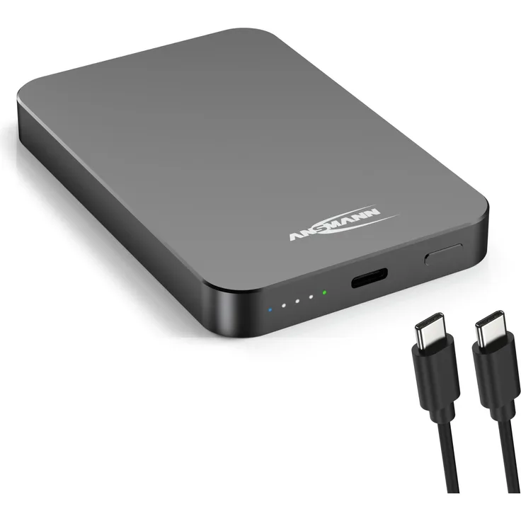 ANSMANN Magsafe Powerbank 5000 mAh, kabellos und magnetisch mit USB-C PD, LED-Anzeige