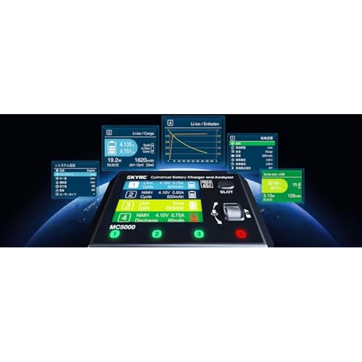 SKYRC MC5000 Rundzellen-Ladegerät, 4 Schächte, LiIon, LiFe, NiMH, Na-ion, 2,8-Zoll-Farbdisplay, Bluetooth, USB-C 65W, schwarz – Bild 8
