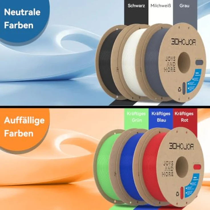 3DHoJor PLA+ Filament 1.75mm, 6kg 6er-Pack in verschiedenen Farben, hohe Zähigkeit und Schlagfestigkeit, ideal für FDM-Drucker – Bild 5