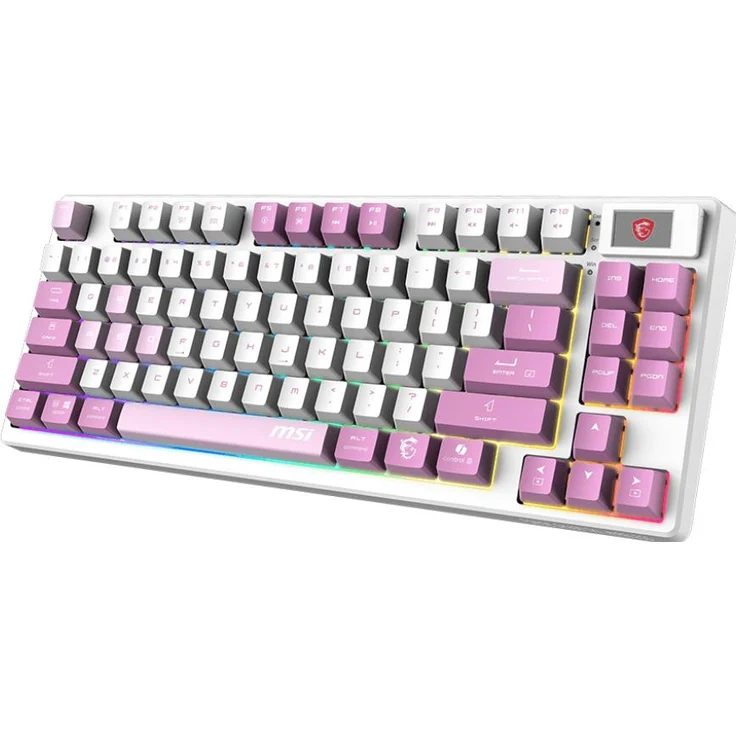 MSI FORGE GK600 TKL W Violet Gaming Keyboard, Tenkeyless, Hot-Swappable, 2,4-GHz-Wireless & Bluetooth, RGB-Effekte
