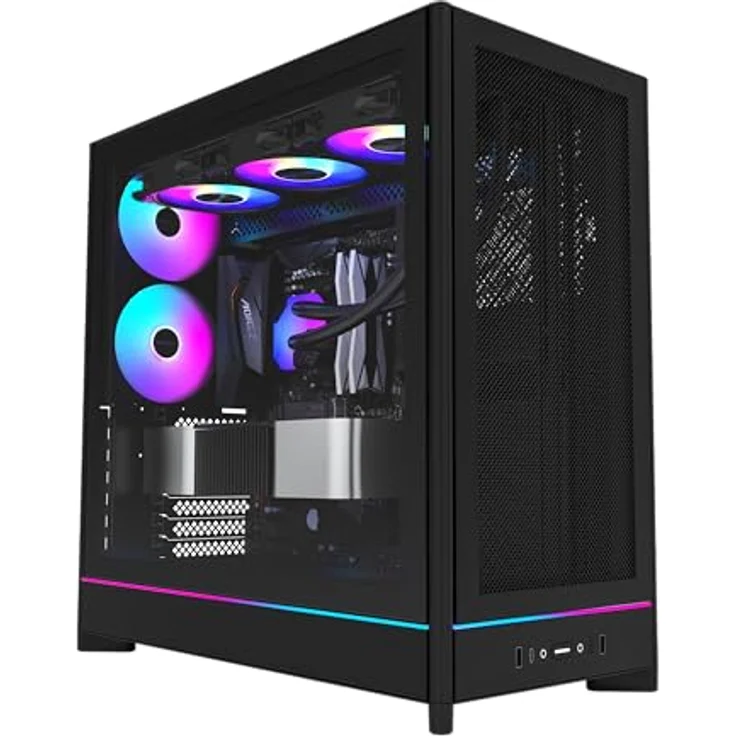 Montech HS01 PC-Gehäuse, Midi-Tower ATX, Tempered Glass, aRGB Beleuchtung - schwarz, bis zu 11x 120-mm-Lüfter, Radiatorunterstützung bis 360 mm – Bild 2