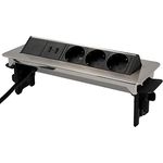 Unitec 30886 Versenkbare Steckdosenleiste horizontal | 2 USB Ladebuchsen | 3 Steckdosen | beiliegende Halteklappen | Anschlussleitung und Netzstecker
