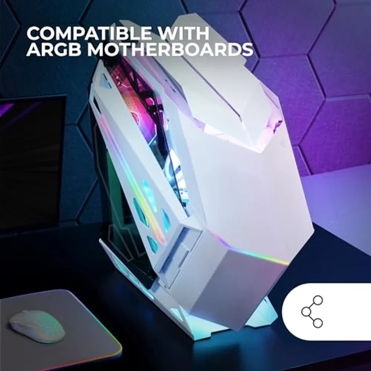 Mars Gaming MC-Titan, XXL ATX Gaming Case mit ARGB-Frontbeleuchtung, Doppel-LED-Leiste, Fernbedienung und Flüssigkeitskühlung, Weiß – Bild 5