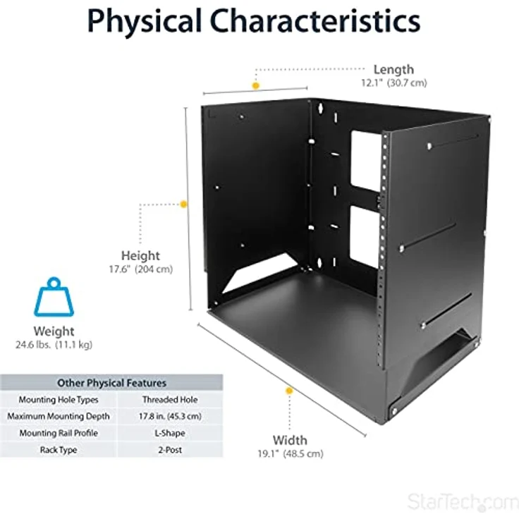 StarTech.com Wandmontage Server Rack mit Fachboden - 4HE - Anpassbar von 30,5 cm - 45,7cm – Bild 6