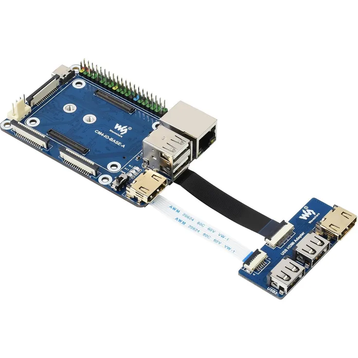 Sertronics Waveshare Mini Base Board für Raspberry Pi 4B, Erweiterung mit USB, HDMI und Gigabit Ethernet, inkl. USB-HDMI-Adapter