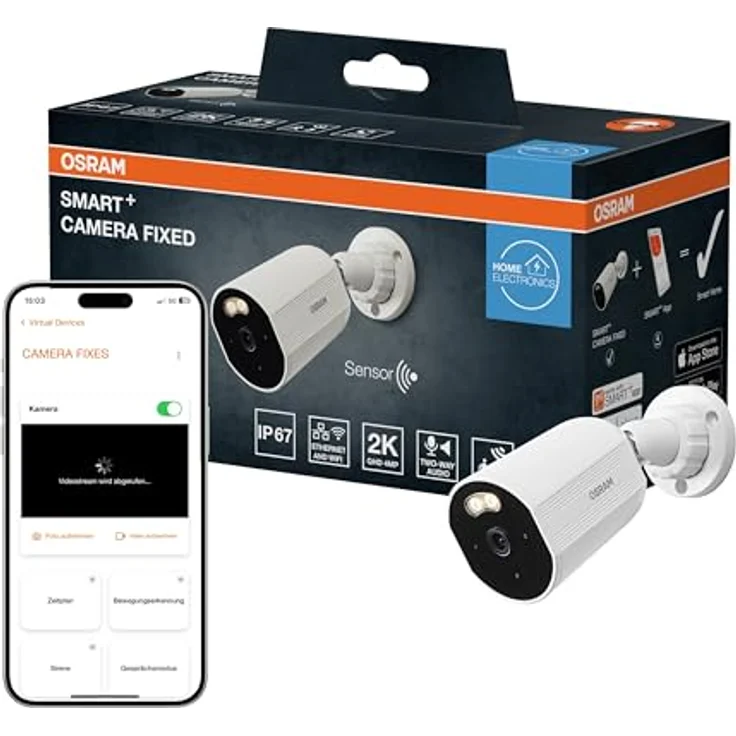 OSRAM SMART+ WIFI OUTD CAMERA FIXED, IP67 Überwachungskamera mit smarter Bewegungserkennung, weiß – Bild 1