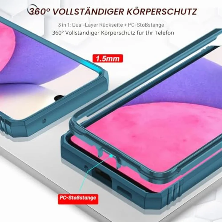 LeYi Hülle für Samsung Galaxy A33 5G, Kameraschieber Schutzhülle mit 2 Schutzglas Folien, Militärische Rüstung mit Ringhalter, Hybrid Case, Blau – Bild 4