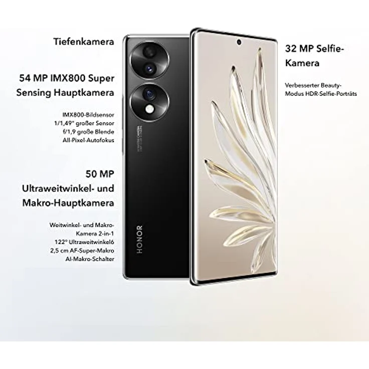 HONOR 70 Smartphone 5G, 256 GB, Curved-OLED-Display (120 Hz), 54 MP Triple Rückkamera, 4800 mAh Akku, Schwarz – Bild 3