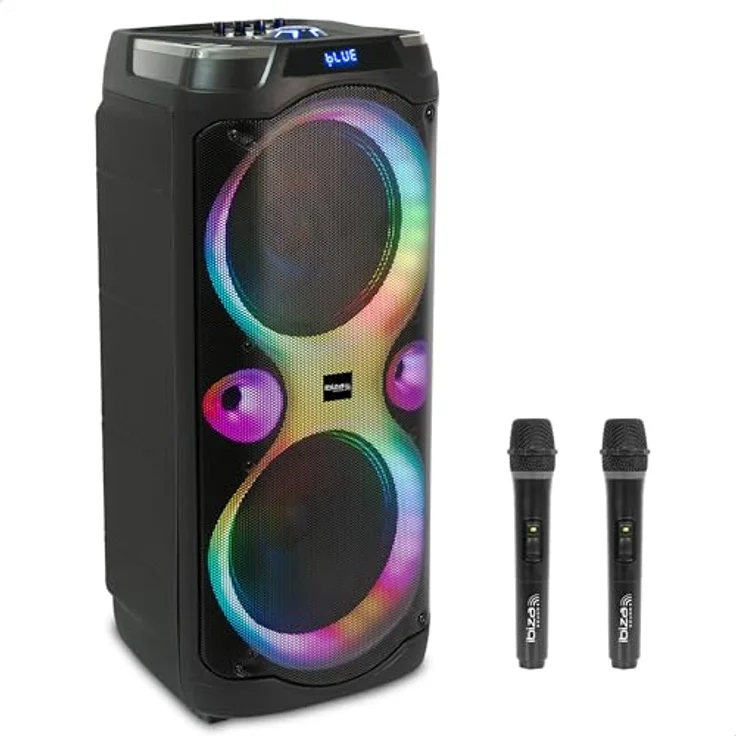 Ibiza COLUMBA-Karaoke Anlage, Lautsprecher Box mit zwei Mikrofonen, LED Beleuchtung und Bluetooth, 1000 W – Bild 1